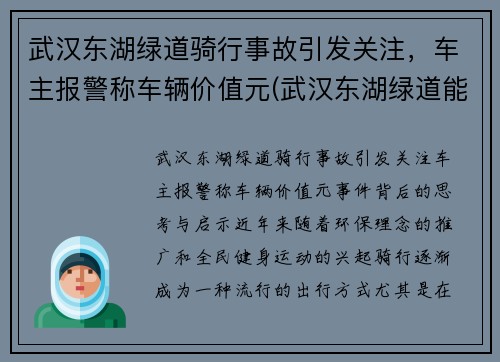 武汉东湖绿道骑行事故引发关注，车主报警称车辆价值元(武汉东湖绿道能开车吗)